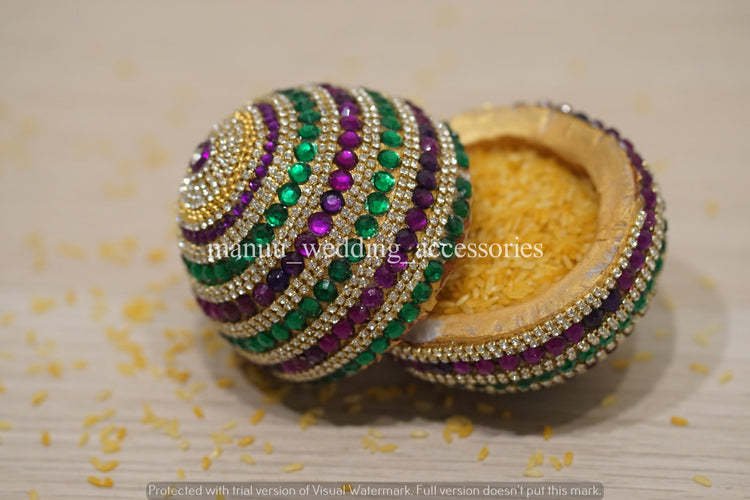 Kobbari Kudakalu / Chippalu – Full Design – Green, Brinjal & Stone Chain