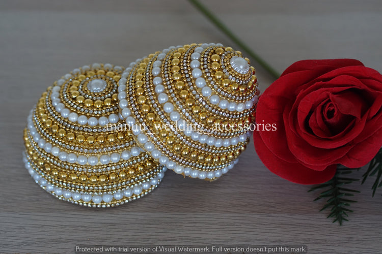 Kobbari Kudakalu / Chippalu – Full Design – White & Gold Pearls