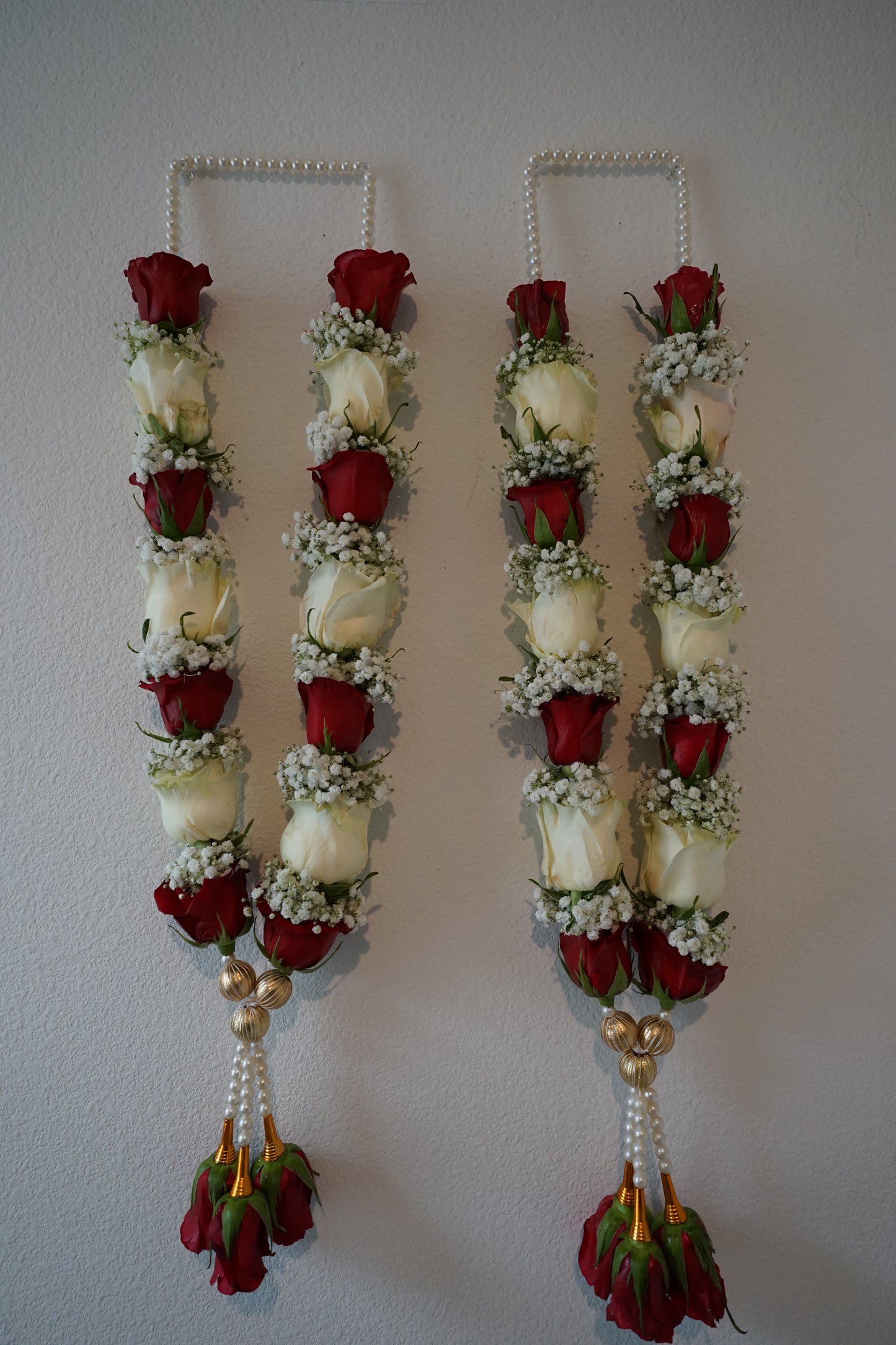 Fresh Flower Garlands – Red and White Roses & Babys Breaths - Customization Available