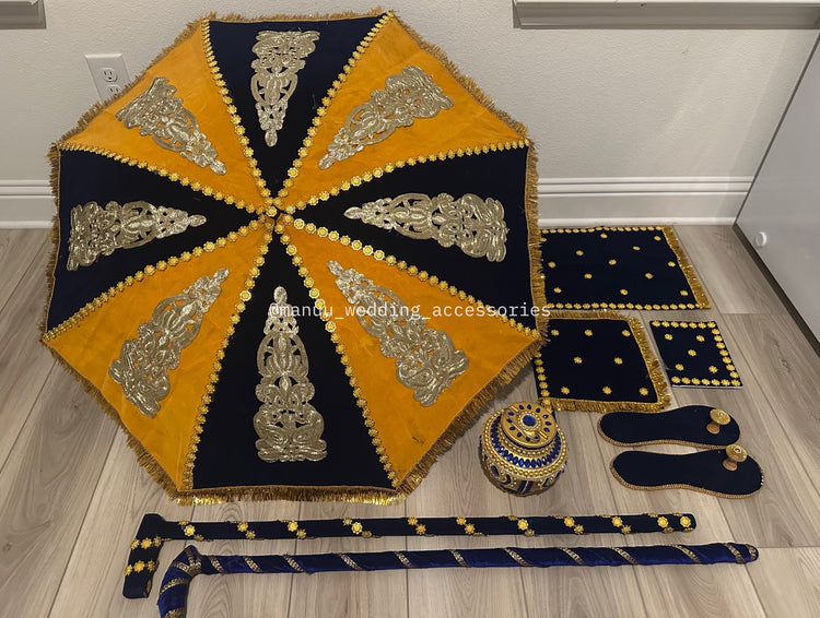 Kasi Yatra Set – Yellow & Navy Blue – Rental