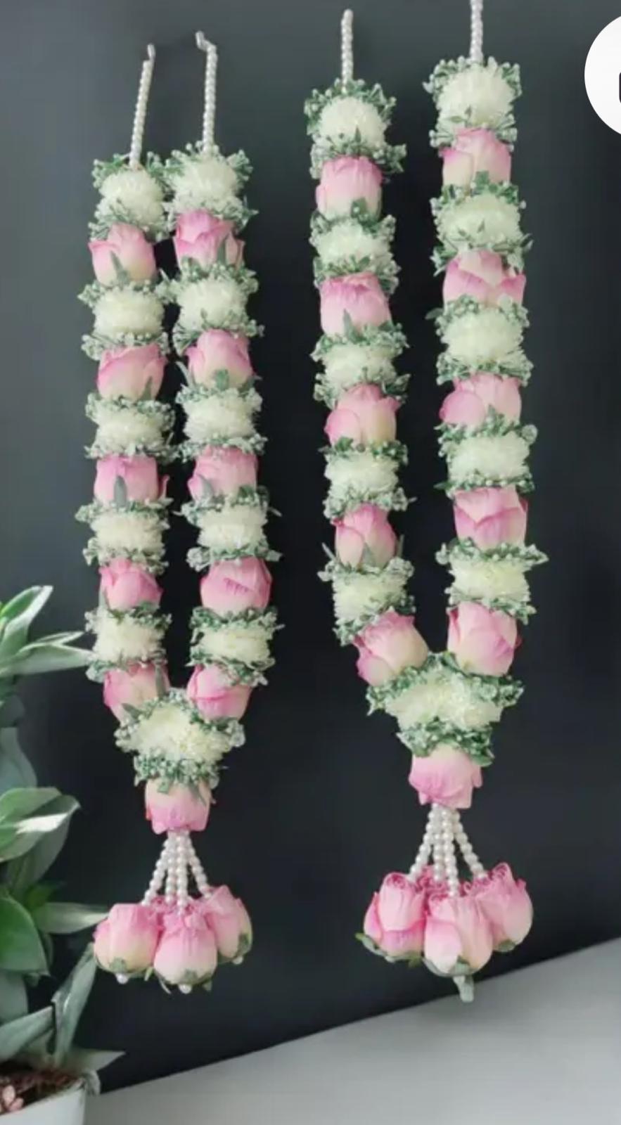 Fresh Flower Garlands – Pink, white Roses & Babys Breaths - Customization Available