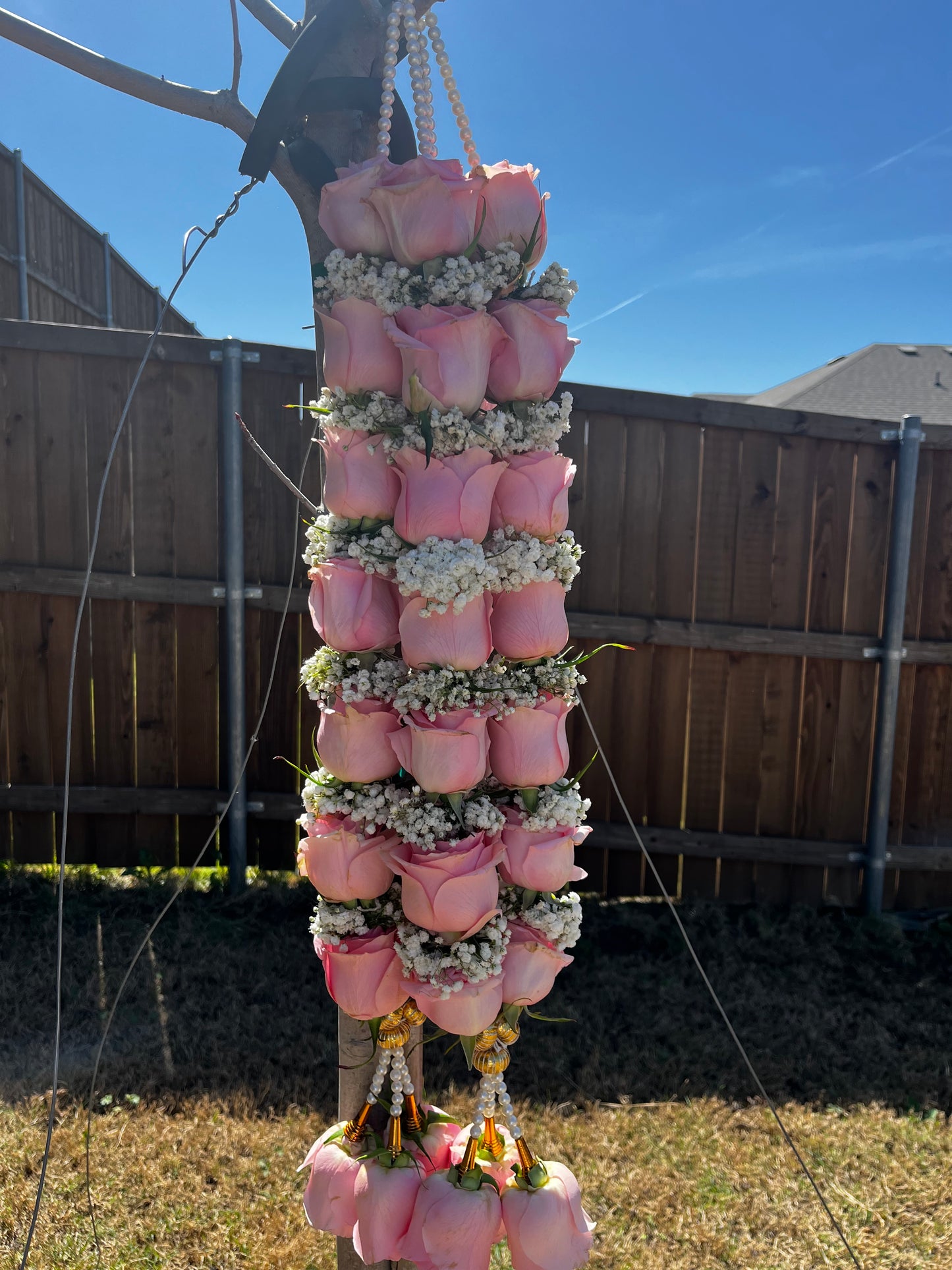 Fresh Flower Garlands – Light Pink Roses & Baby's Breath - Customization Available