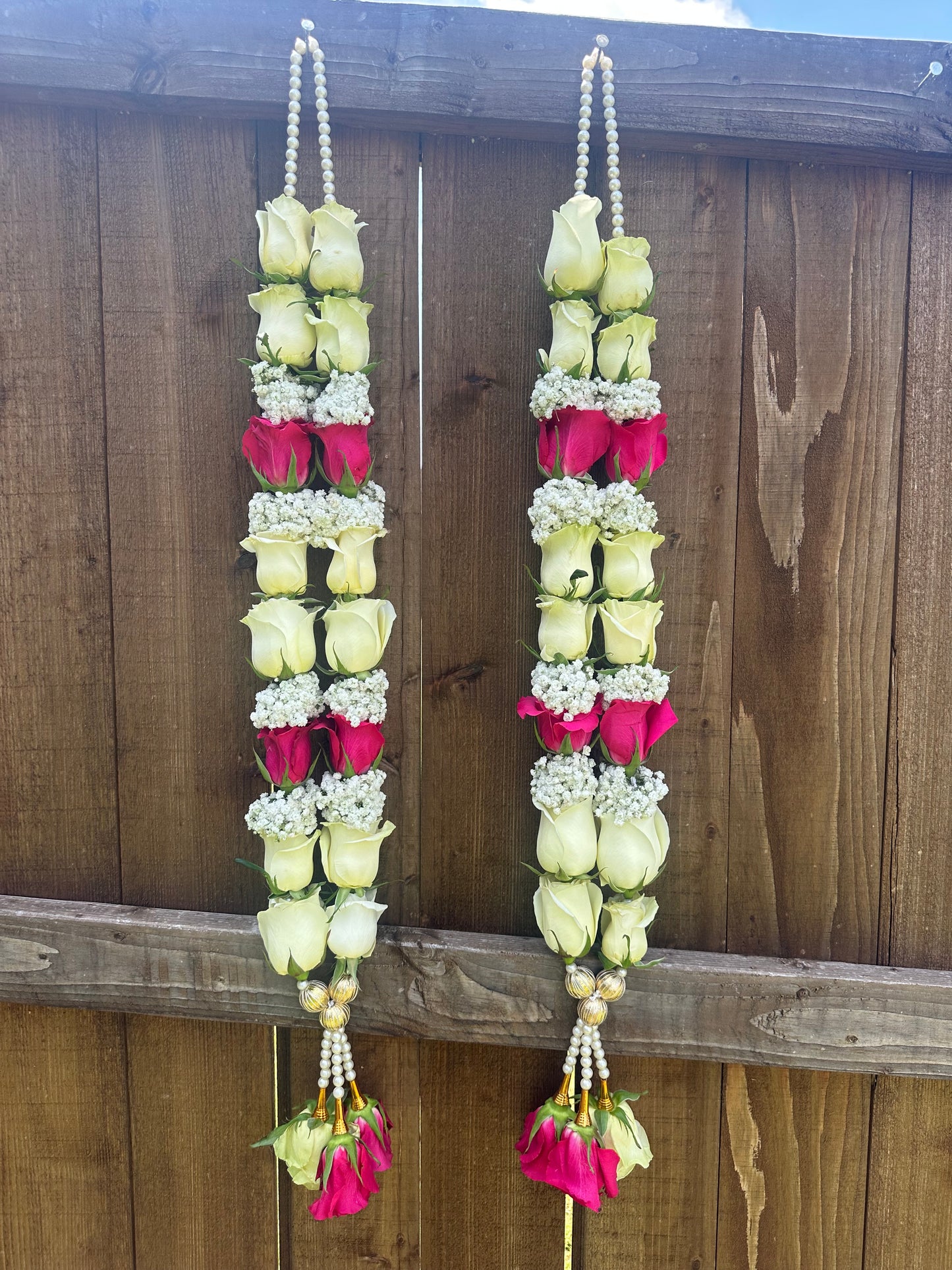 Fresh Flower Garlands – Pink, White Roses & Baby's Breath - Customization Available