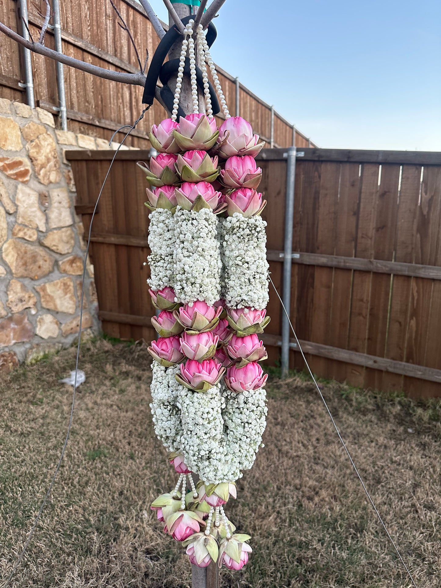 Fresh Flower Garlands – Pink Lotus & Baby's Breath - Customization Available