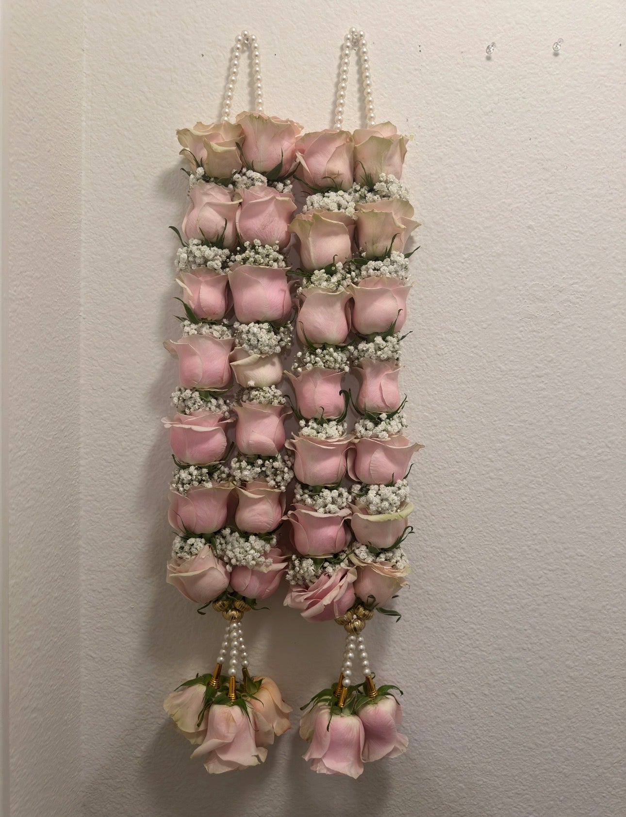 Fresh Flower Garlands – Light Pink Roses & Baby's Breath - Customization Available