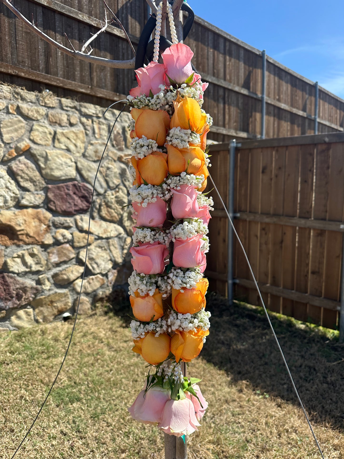 Fresh Flower Garlands –  Orange,Pink Roses and Babys Breaths - Customization Available