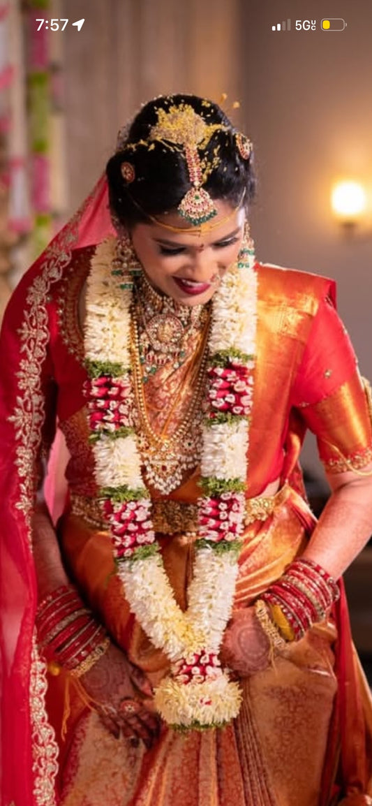Red Rose Petals, Lilies & Gold Flowers Garland