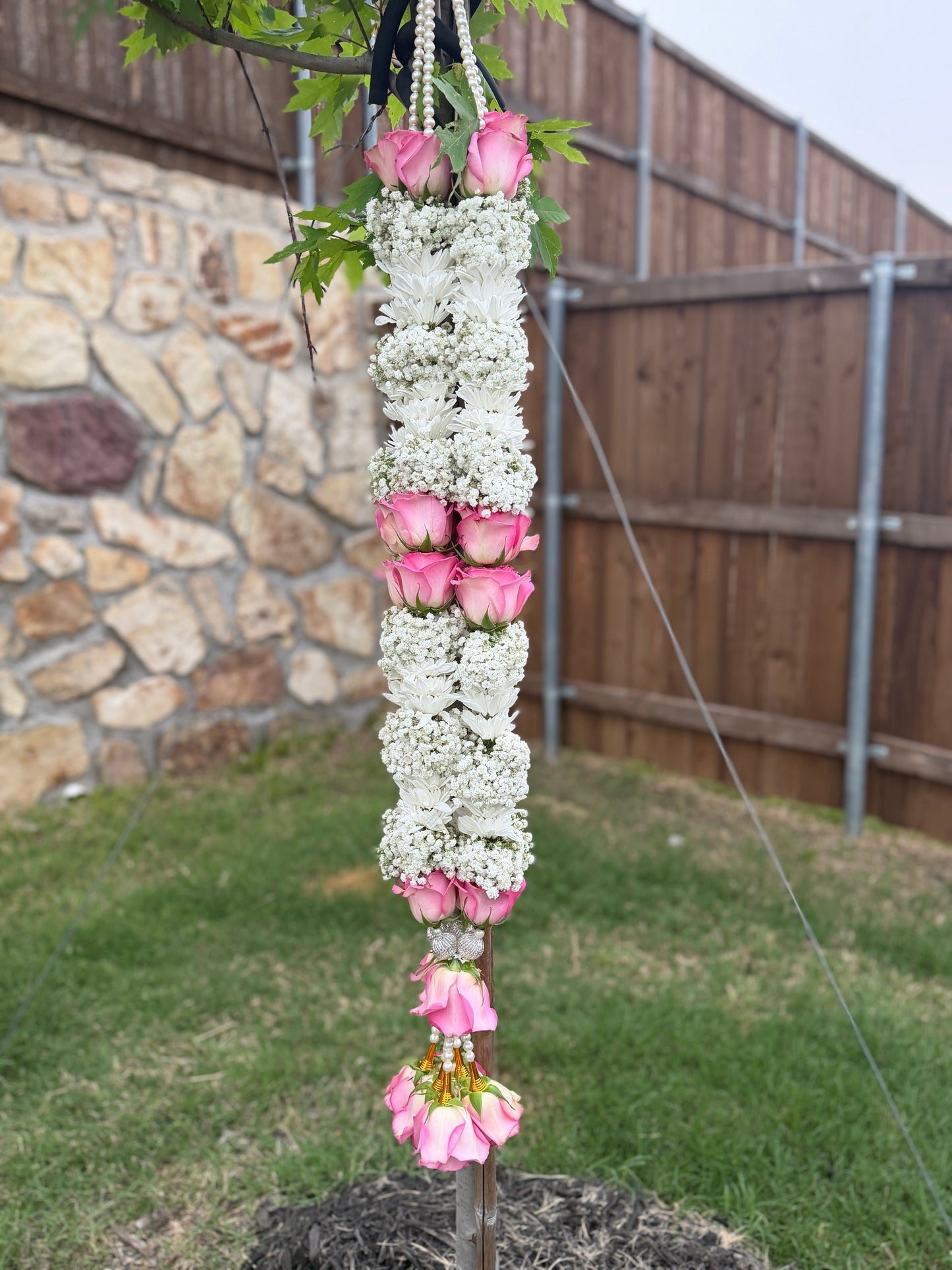 Fresh Flower Garlands – Pink Rose, Mums & Babys Breaths - Customization Available