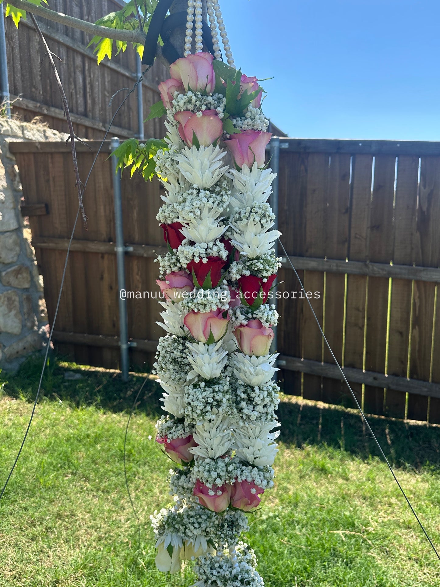 Fresh Flower Garlands – Red & Pink Rose, chamanthi, Babys Breaths - Customization Available