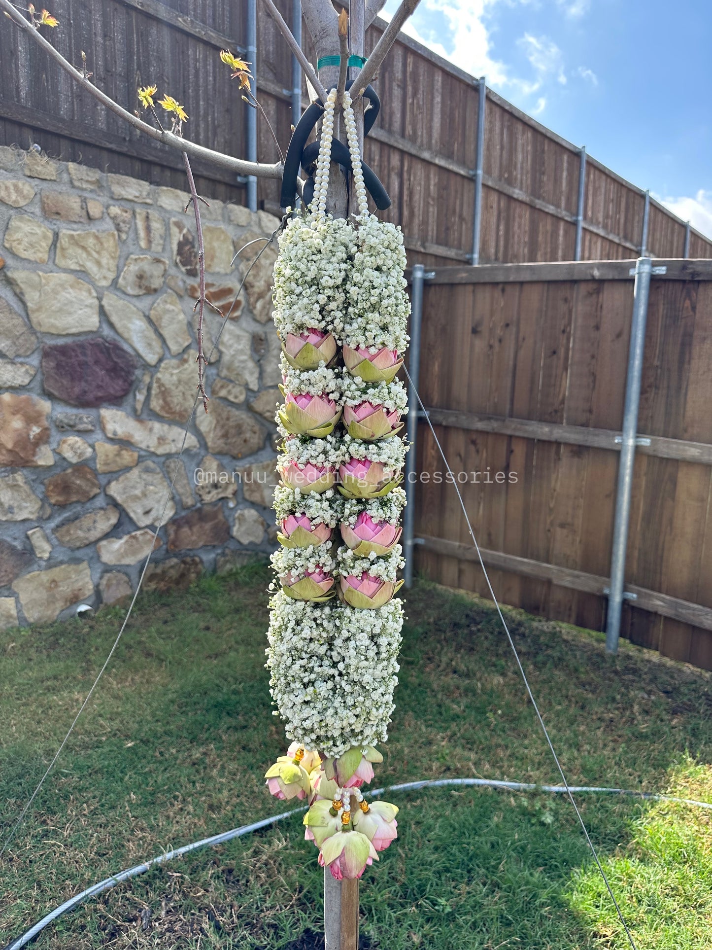 Fresh Flower Garlands –Pink  Lotus & Baby's Breath - Customization Available