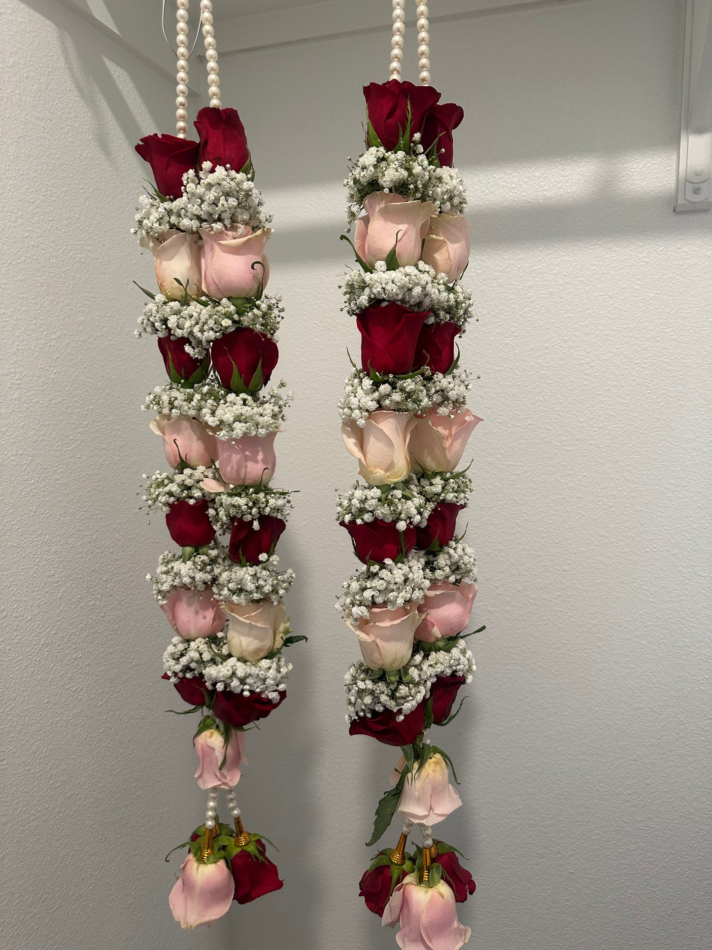 Fresh Flower Garlands – Light Pink, Red Rose & Babys Breaths - Customization Available