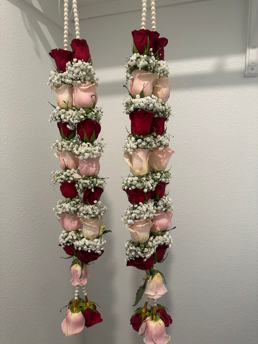Fresh Flower Garlands – Light Pink, Red Rose & Babys Breaths - Customization Available