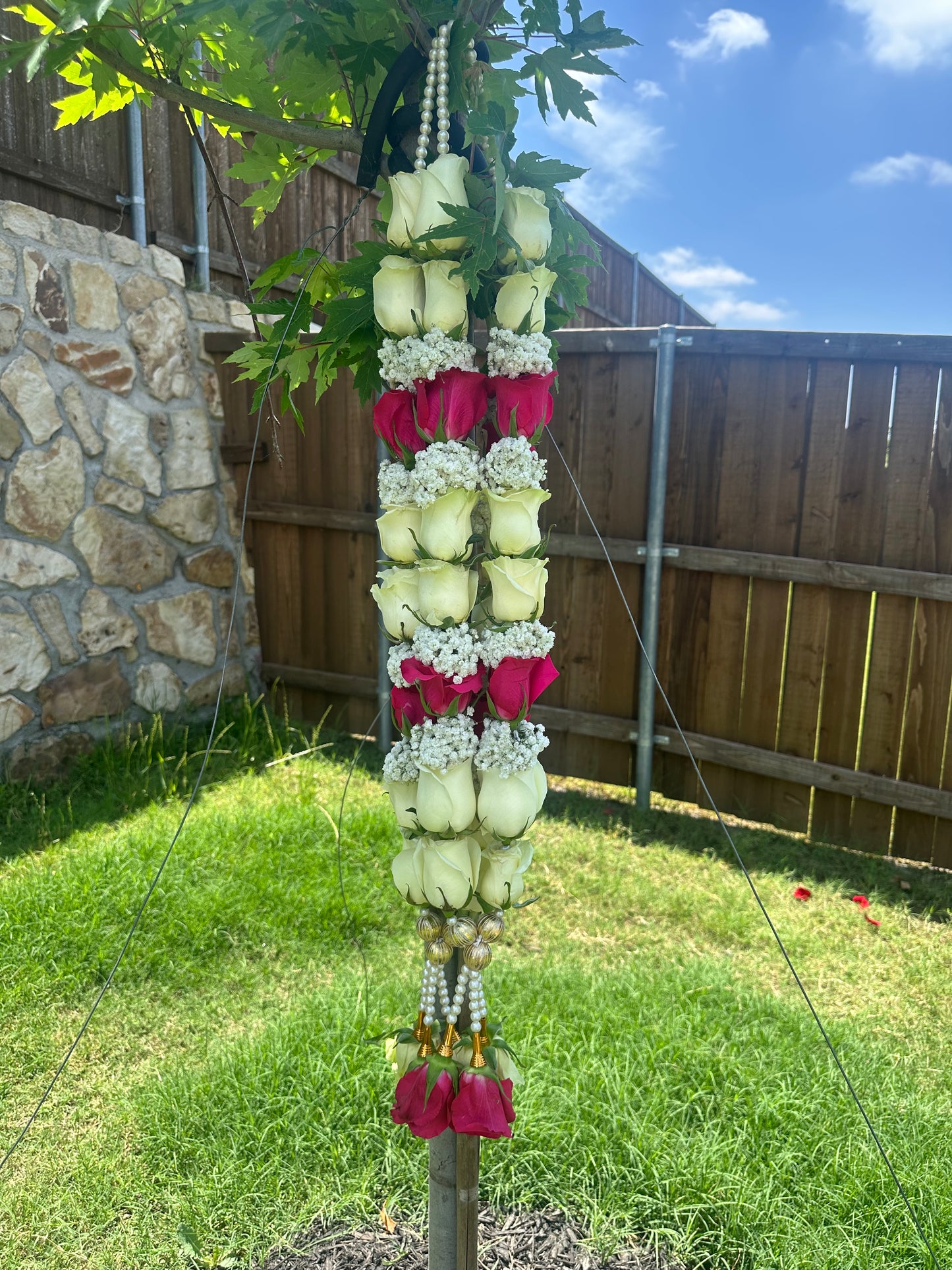 Fresh Flower Garlands – Pink, White Roses & Baby's Breath - Customization Available