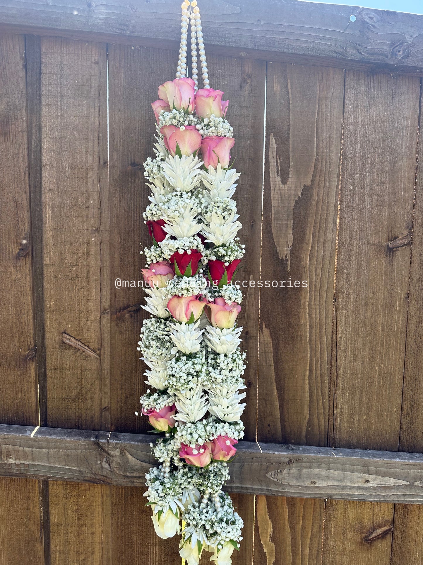 Fresh Flower Garlands – Red & Pink Rose, chamanthi, Babys Breaths - Customization Available