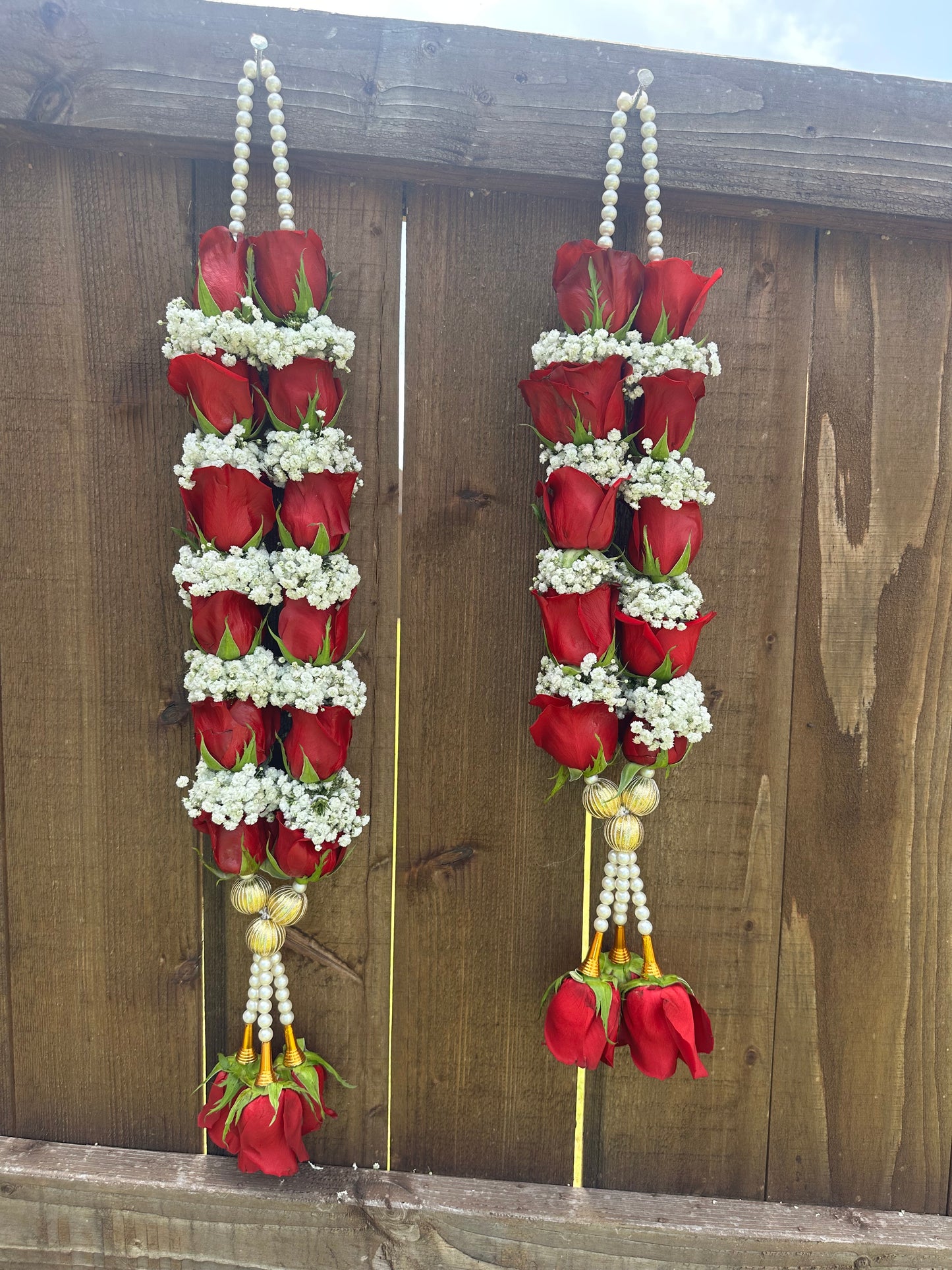 Fresh Flower Garlands – Red Roses & Baby's Breath - Customization Available