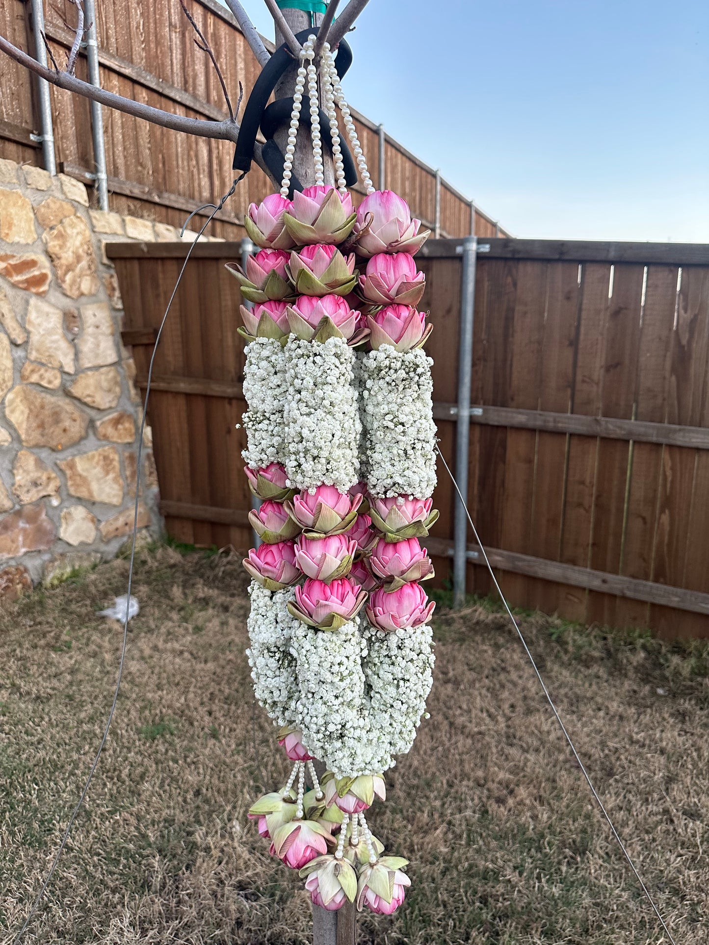Fresh Flower Garlands – Pink Lotus & Baby's Breath - Customization Available
