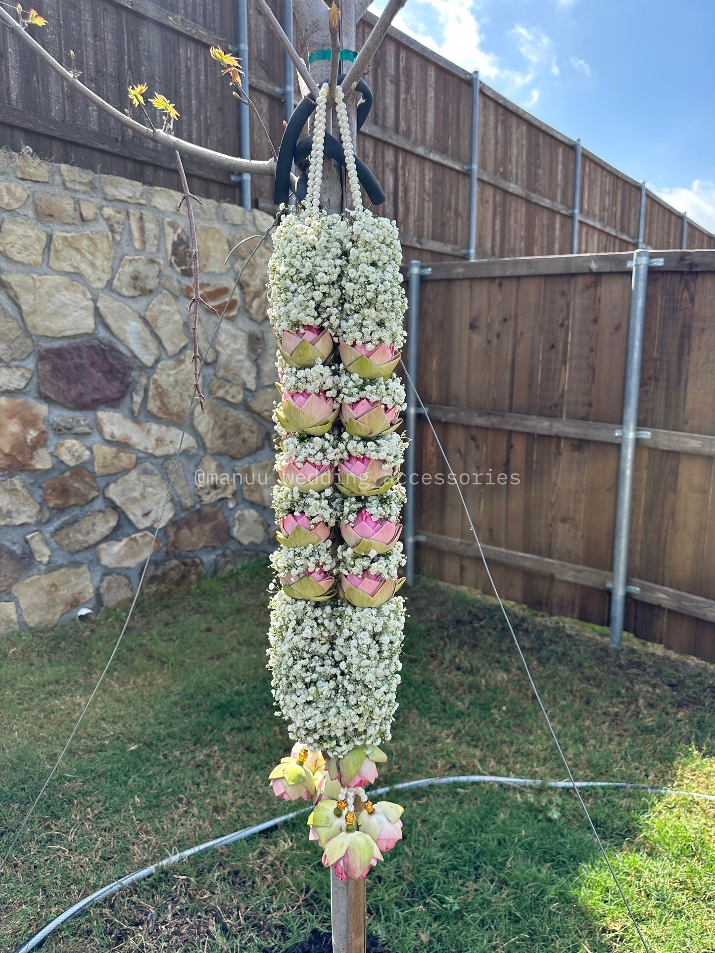 Fresh Flower Garlands –Pink  Lotus & Baby's Breath - Customization Available