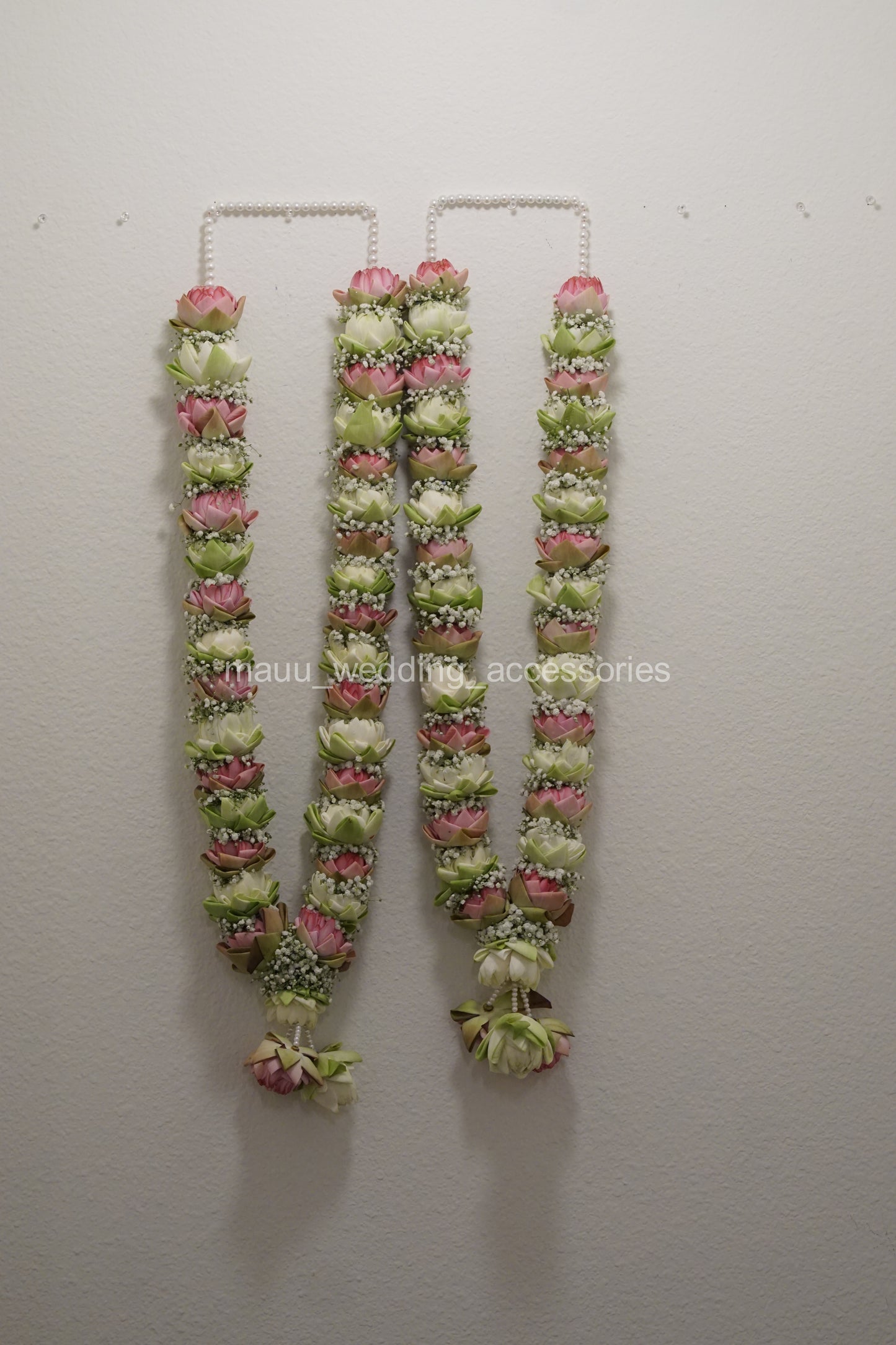 Fresh Flower Garlands – Pink & White Lotus and Babys Breaths - Customization Available