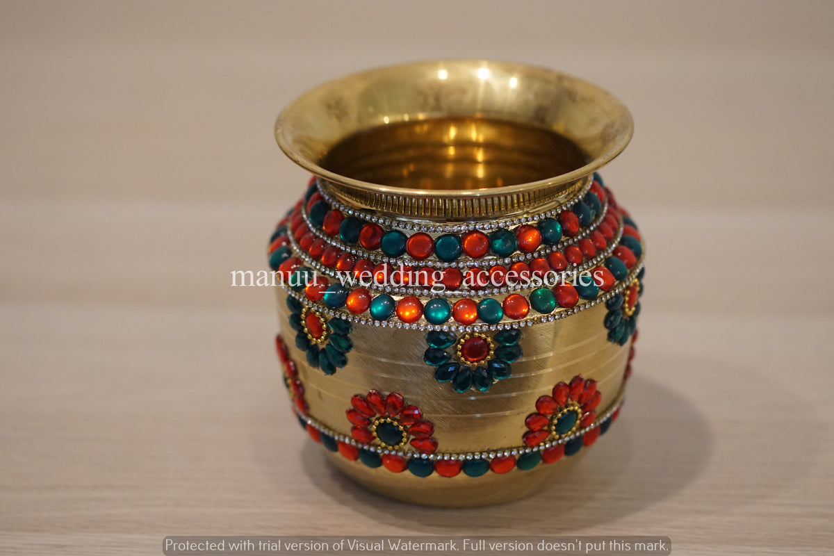 Red Color Chembu Kanyadanam Set - Chembu & Tambalam - Flower - Red and Bottle Green ...