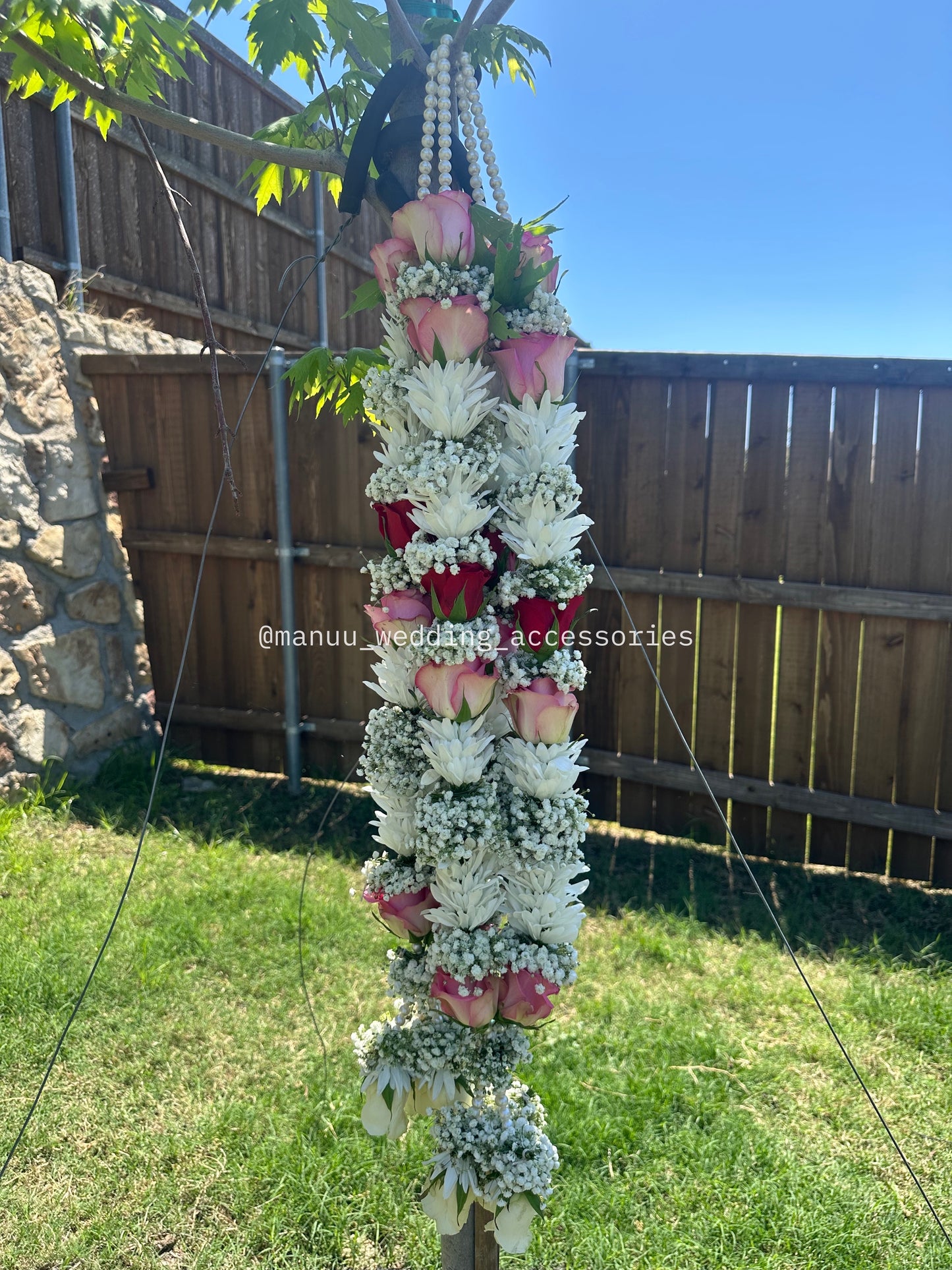 Fresh Flower Garlands – Red & Pink Rose, chamanthi, Babys Breaths - Customization Available