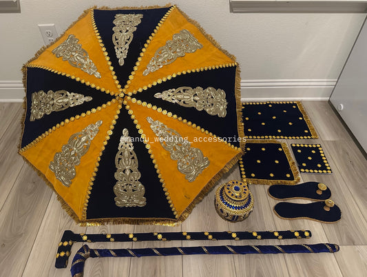 Kasi Yatra Set - Yellow and Navy Blue