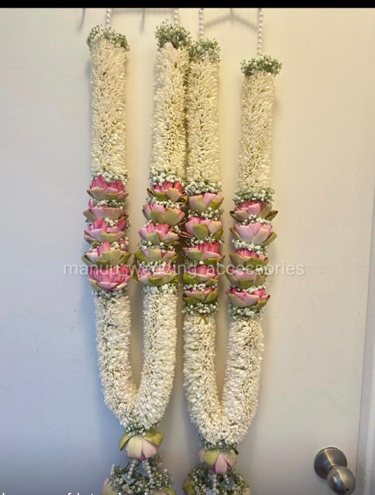 Fresh Flower Garlands – Lilies, Pink Lotus & Baby's Breaths - Customization Available