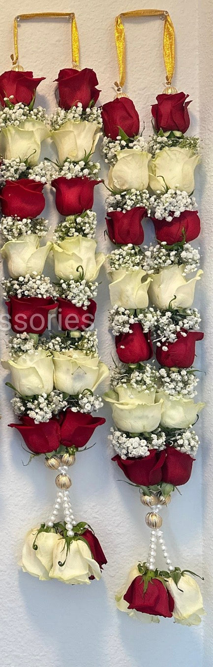 Fresh Flower Garlands – Red, White Roses & Babys Breaths - Customization Available