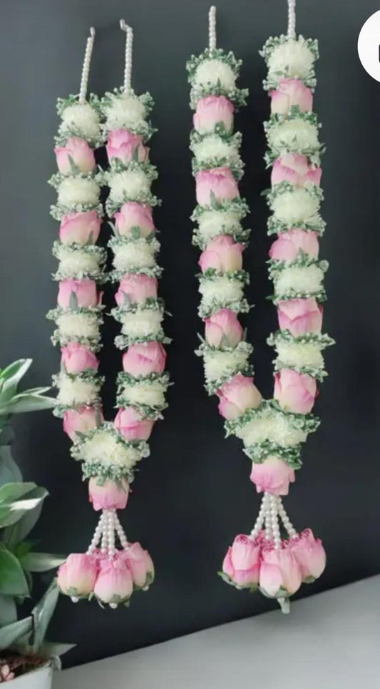 Fresh Flower Garlands – Pink, white Roses & Babys Breaths - Customization Available
