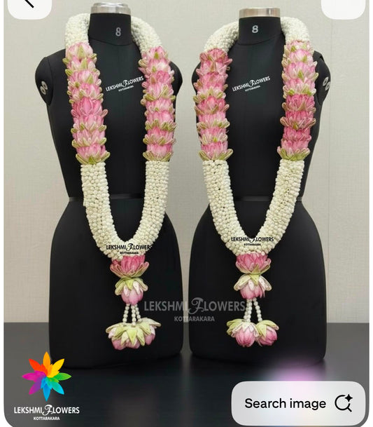 Fresh Flower Garlands – Lilies instead Jasmines, Pink Lotus and Baby’s breath- Customization Available