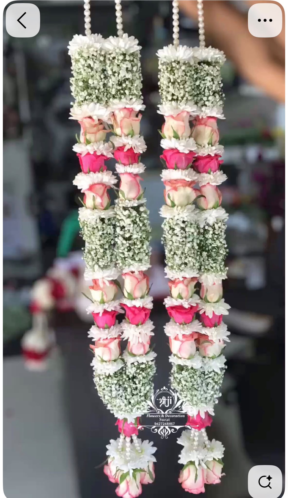Fresh Flower Garlands – light and Dark  Pink  Roses, Mums& Babys Breaths - Customization Available