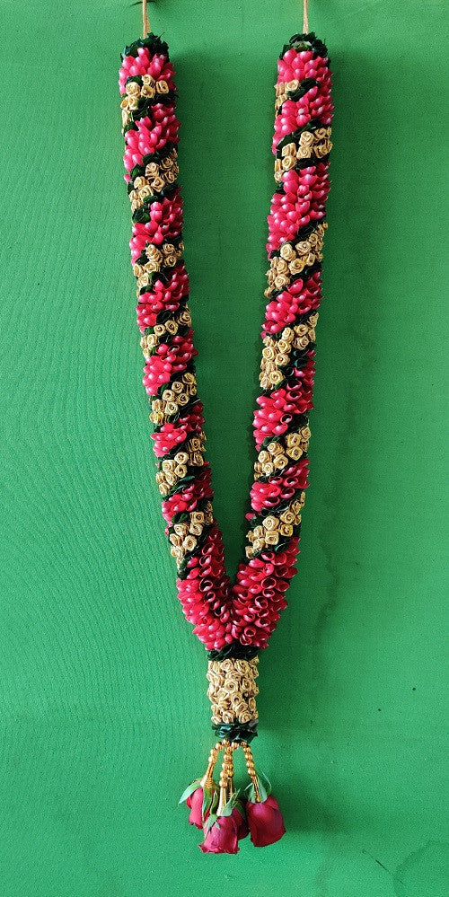 Fresh Flower Garlands – Red Rose Petals & Gold Flower - Customization Available
