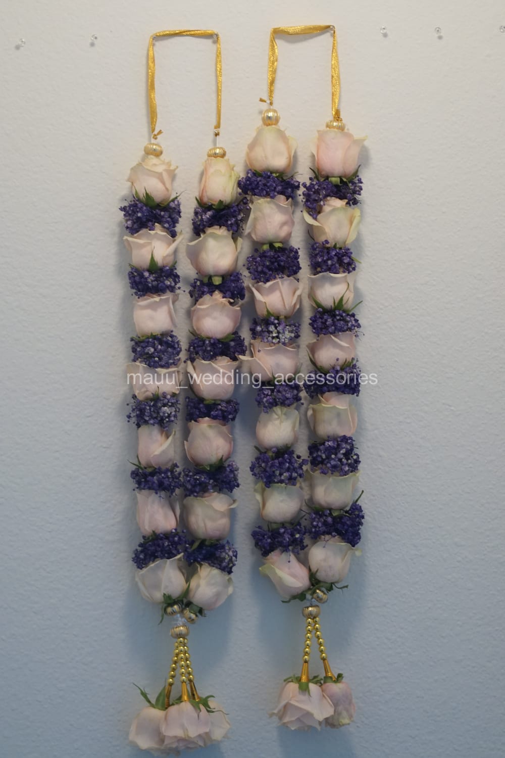 Fresh Flower Garlands – Light Pink Roses & Baby's Breath(Voilet Spray) - Customization Available
