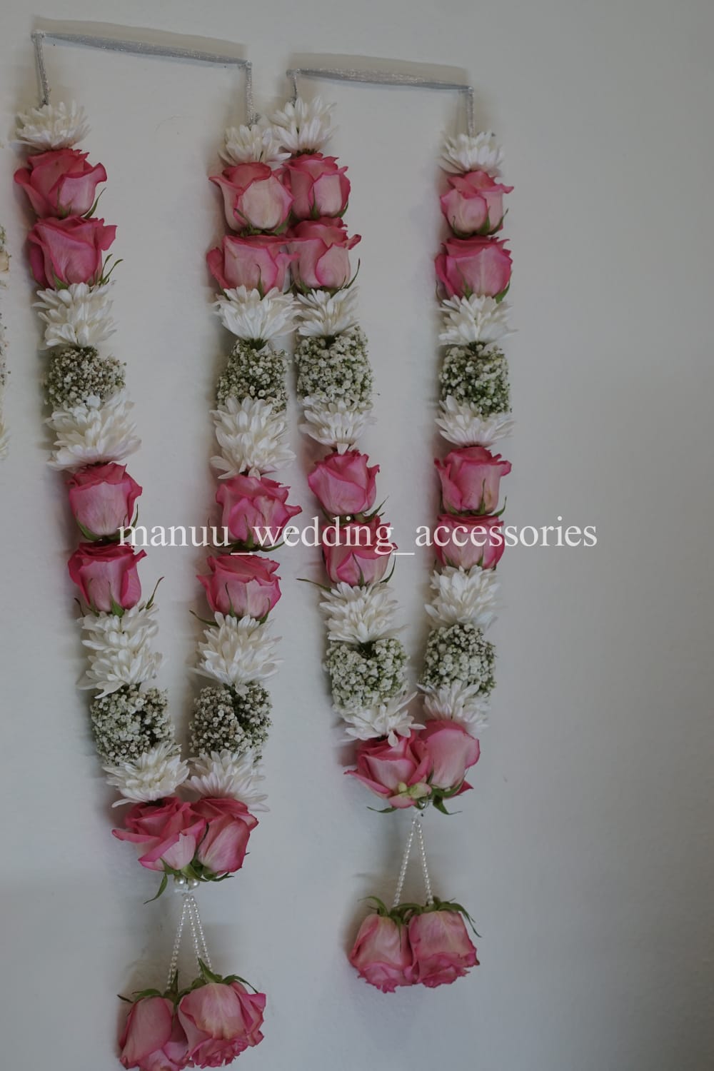 Fresh Flower Garlands – Pink Roses, Mums & Baby's Breath - Customization Available