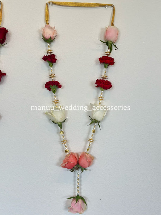 Fresh Flower Garlands – Light Pink, White Rose, carnations & Babys Beads - Customization Available