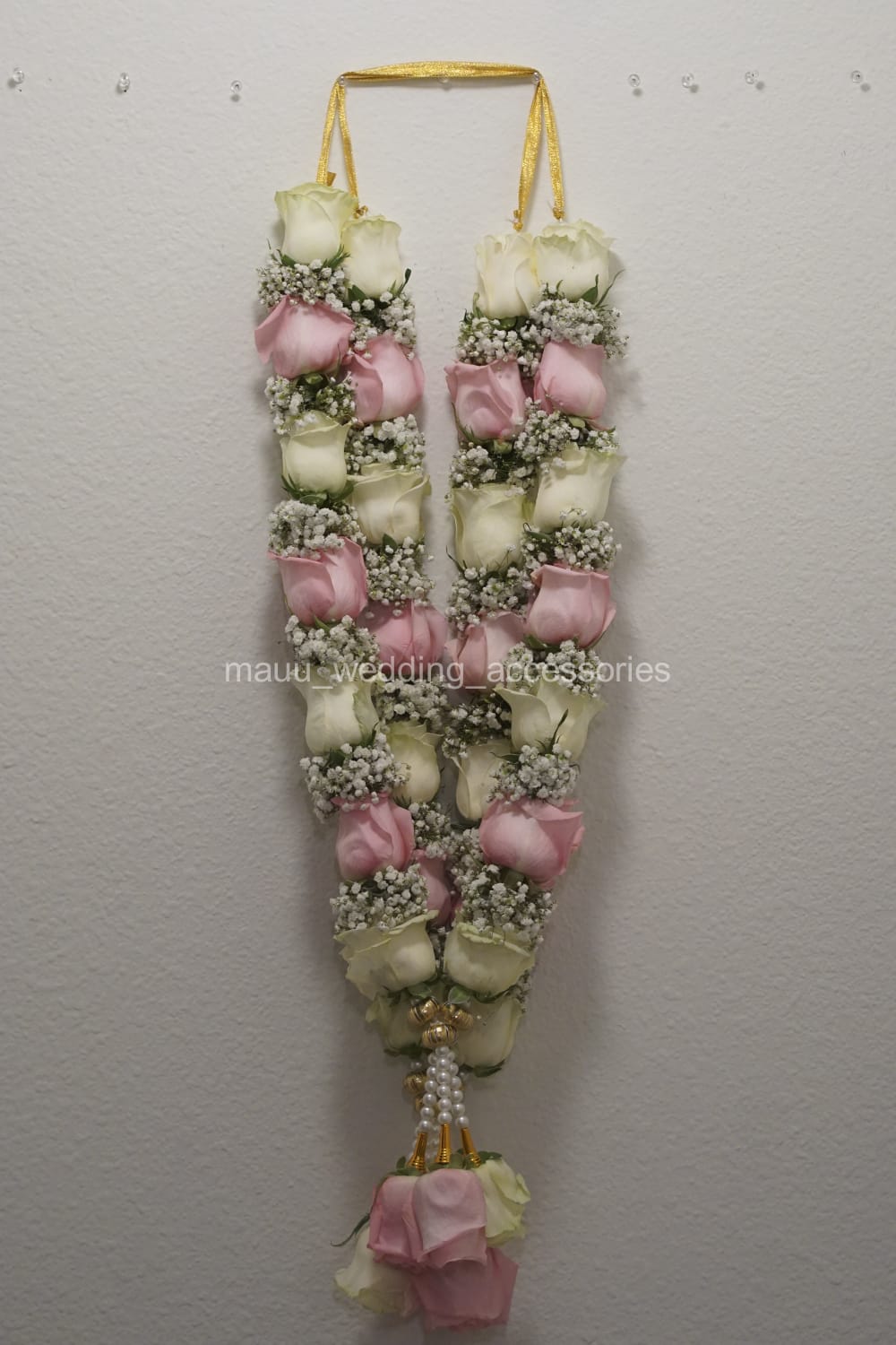 Fresh Flower Garlands – White , Light Pink Rose & Babys Breaths - Customization Available