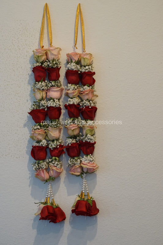 Fresh Flower Garlands – Red, Light Pink Roses & Babys Breaths - Customization Available