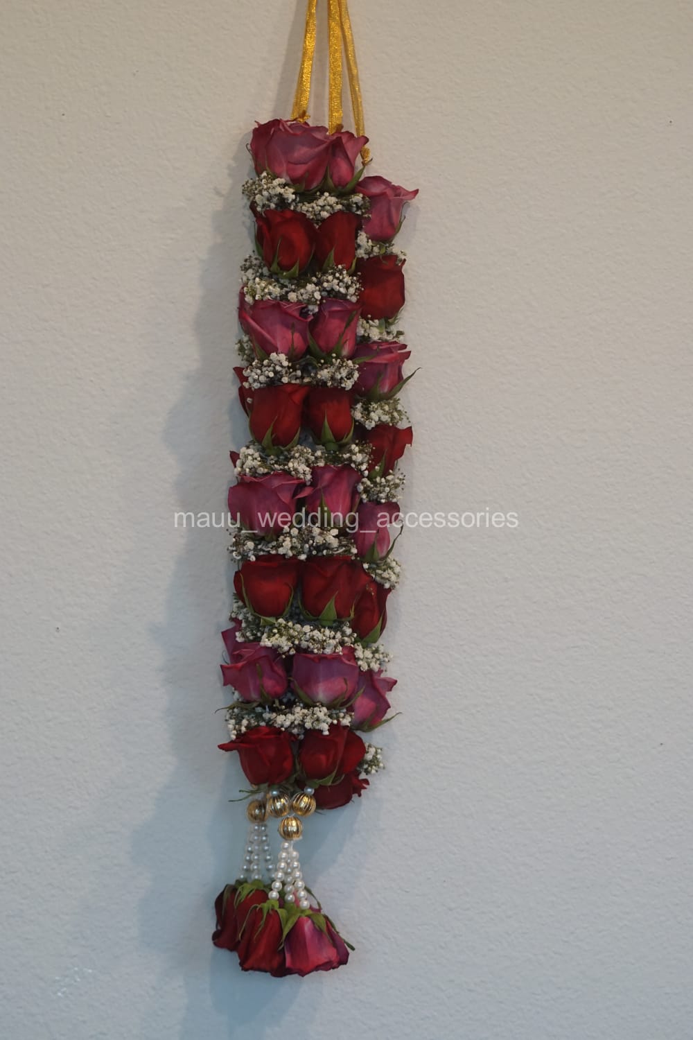 Fresh Flower Garlands – Red an Dark Pink Roses & Babys Breaths - Customization Available