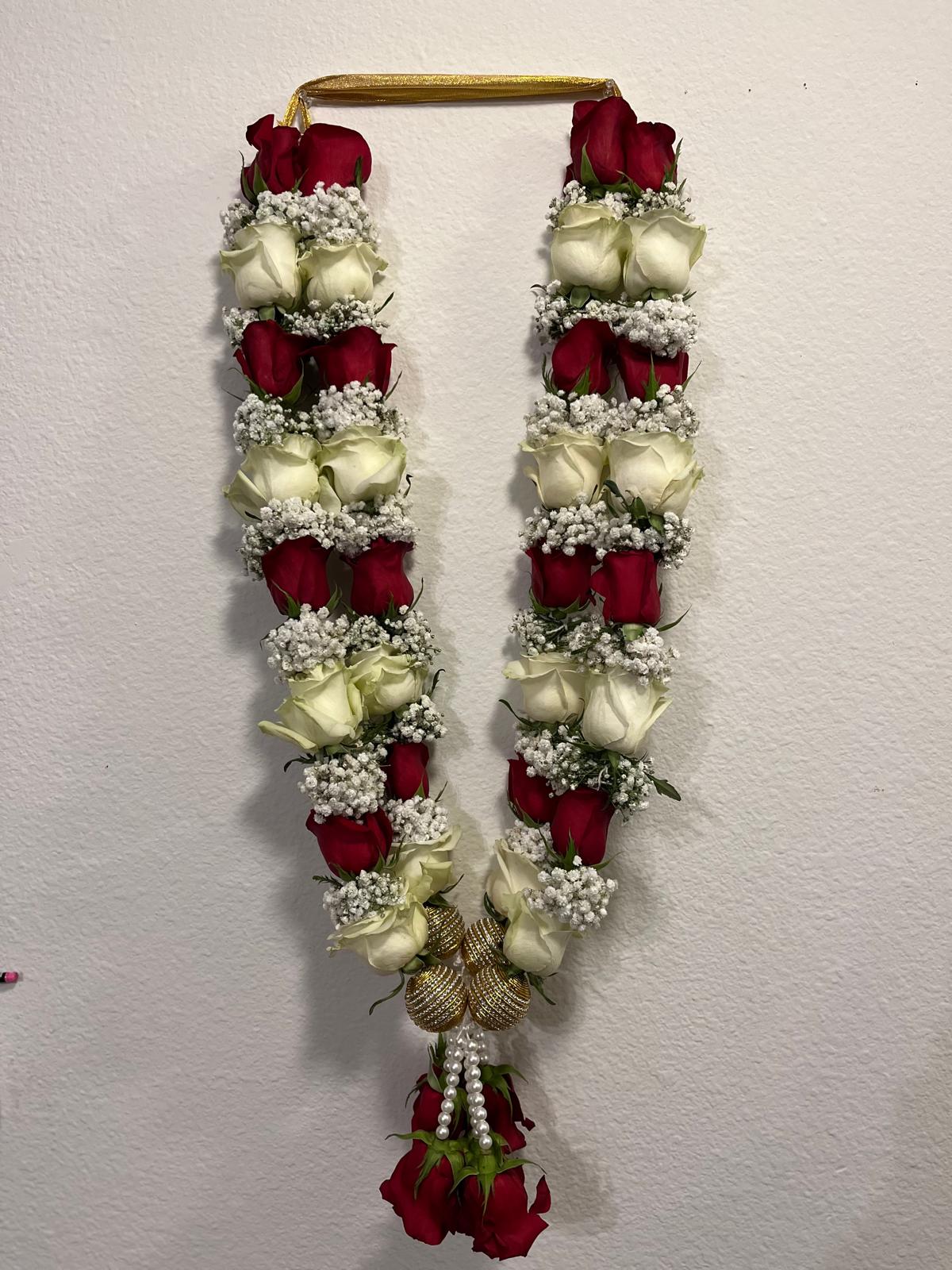 Fresh Flower Garlands – Red, White Roses & Babys Breaths - Customization Available