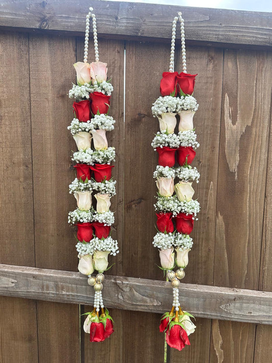 Fresh Flower Garlands – Red, Light Pink Roses & Babys Breaths - Customization Available