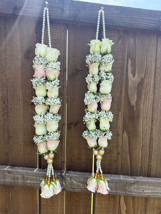Fresh Flower Garlands – White, Light Pink Roses & Babys Breaths - Customization Available