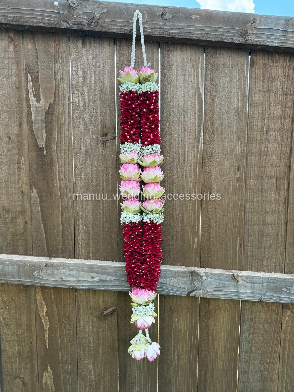 Fresh Flower Garlands – Pink Lotus, Rose Petals & Baby's Breath - Customization Available