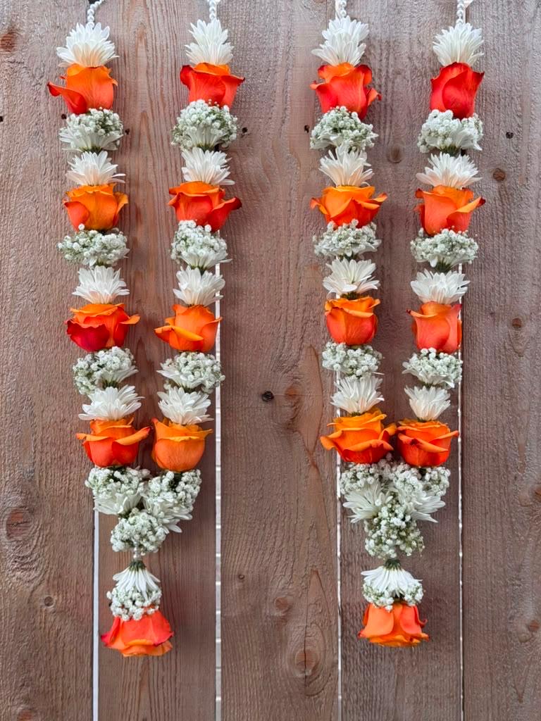 Orange Roses + White Mums + Baby’s Breath Garland – Houston
