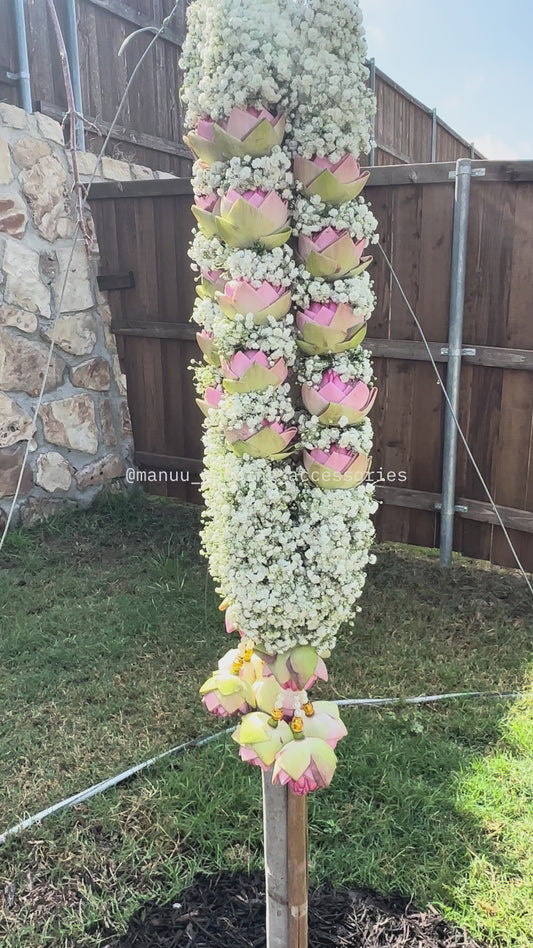 Fresh Flower Garlands –Pink  Lotus & Baby's Breath - Customization Available