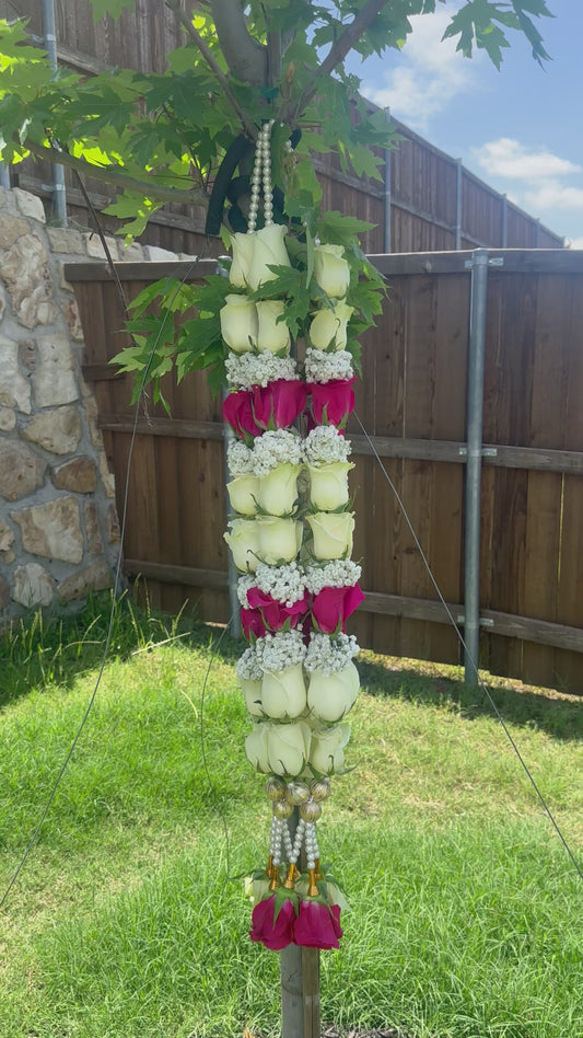 Fresh Flower Garlands – Pink, White Roses & Baby's Breath - Customization Available