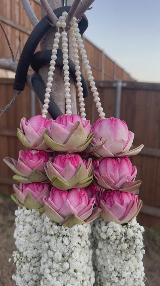 Fresh Flower Garlands – Pink Lotus & Baby's Breath - Customization Available