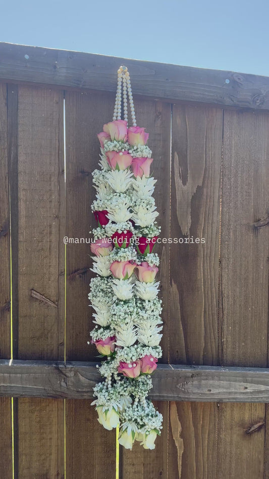 Fresh Flower Garlands – Red & Pink Rose, chamanthi, Babys Breaths - Customization Available