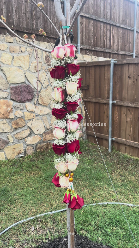 Fresh Flower Garlands –  Red & White with Red Shade Roses and Babys Breaths - Customization Available
