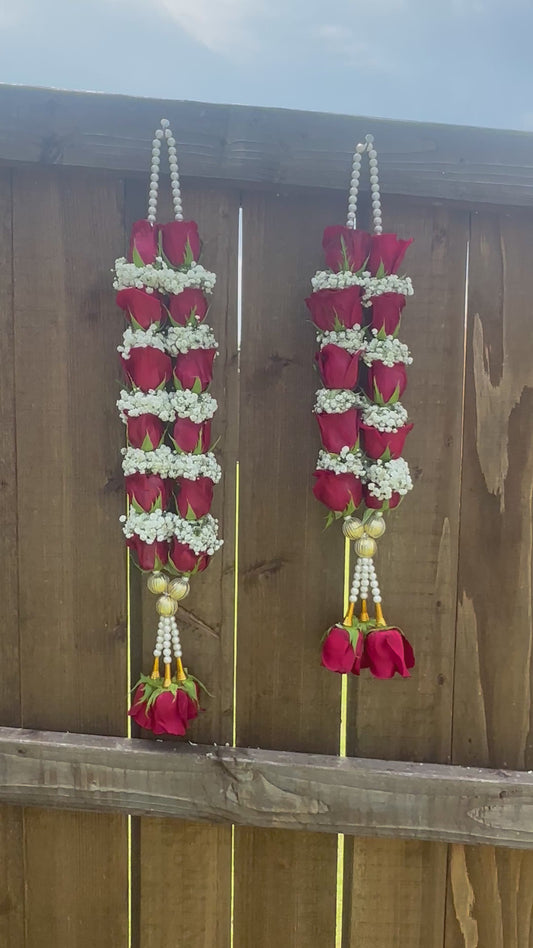 Fresh Flower Garlands – Red Roses & Baby's Breath - Customization Available