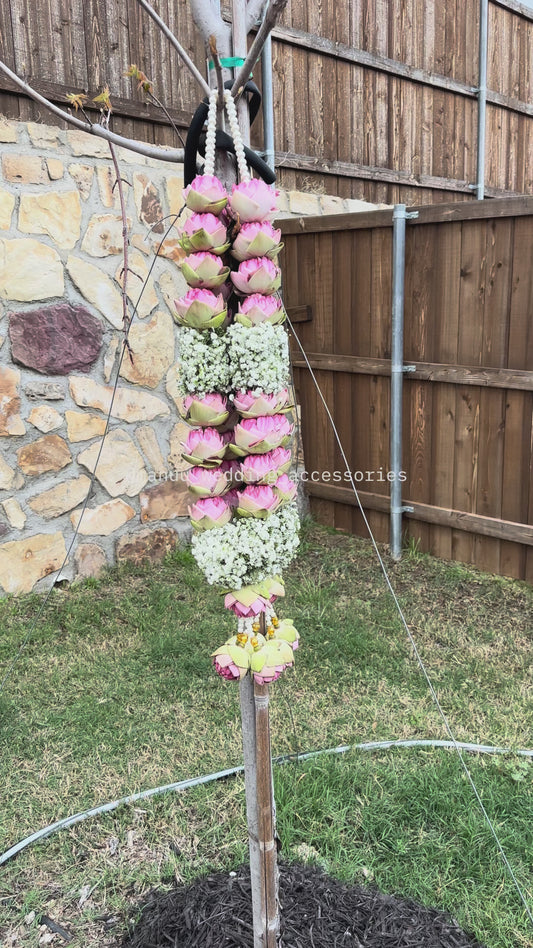 Fresh Flower Garlands – Pink Lotus & Baby's Breath - Customization Available