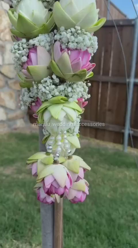 White Flowers, Pink Lotus & Baby’s Breath Garland